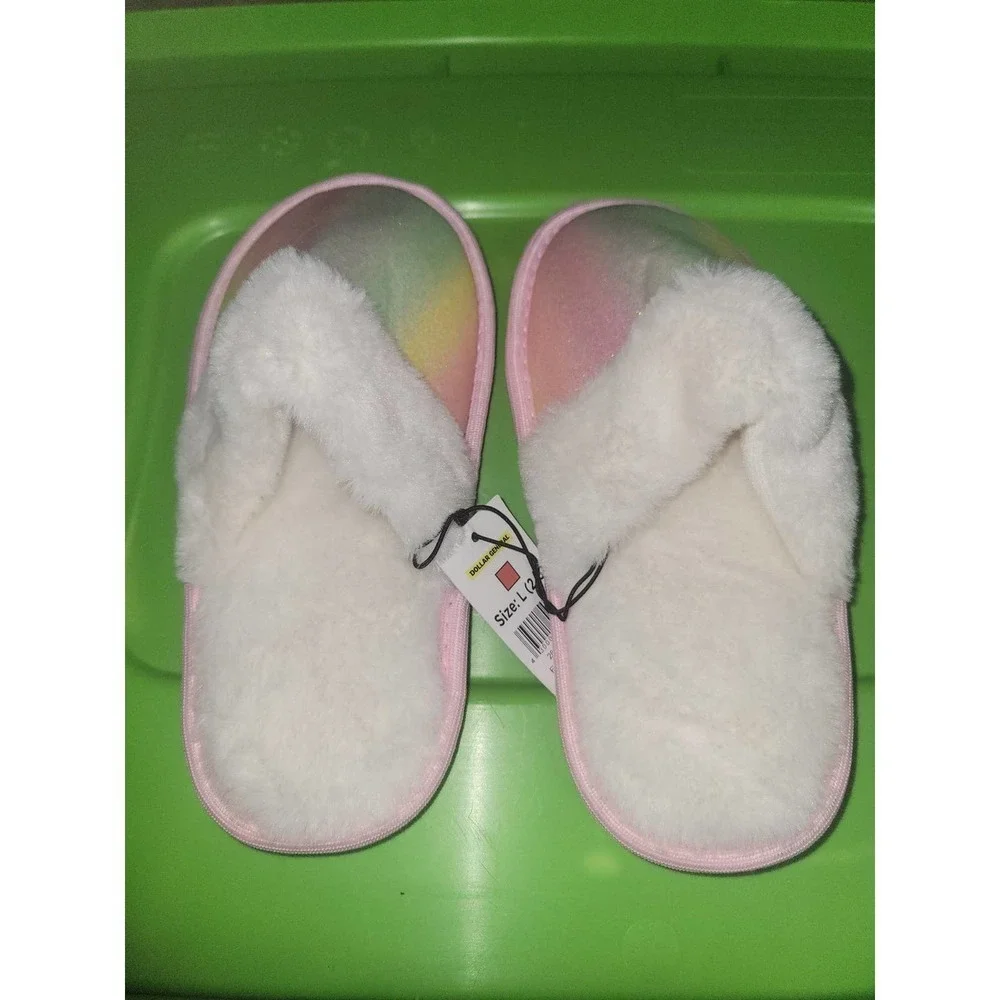 Girls rainbow fuzzy slippers 2/3